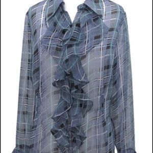 CAbi Penelope Sheer Plaid Ruffle Blouse Style # 812